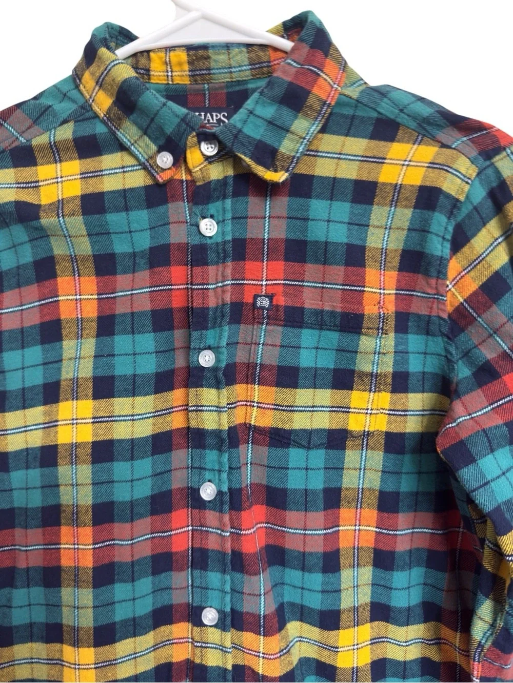 CHAPS Boy’s Long Sleeve Flannel Plaid Button-Up Shirt EUC large